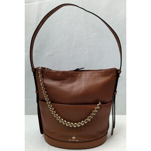 Michael Kors Reese Luggage Brown Leather Chain Strap Shoulder Bag - MSRP $358